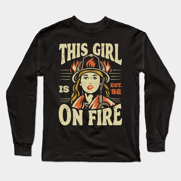 Fierce Firefighter Beauty Girl 92 Long Sleeve T-Shirt by ArtMichalS